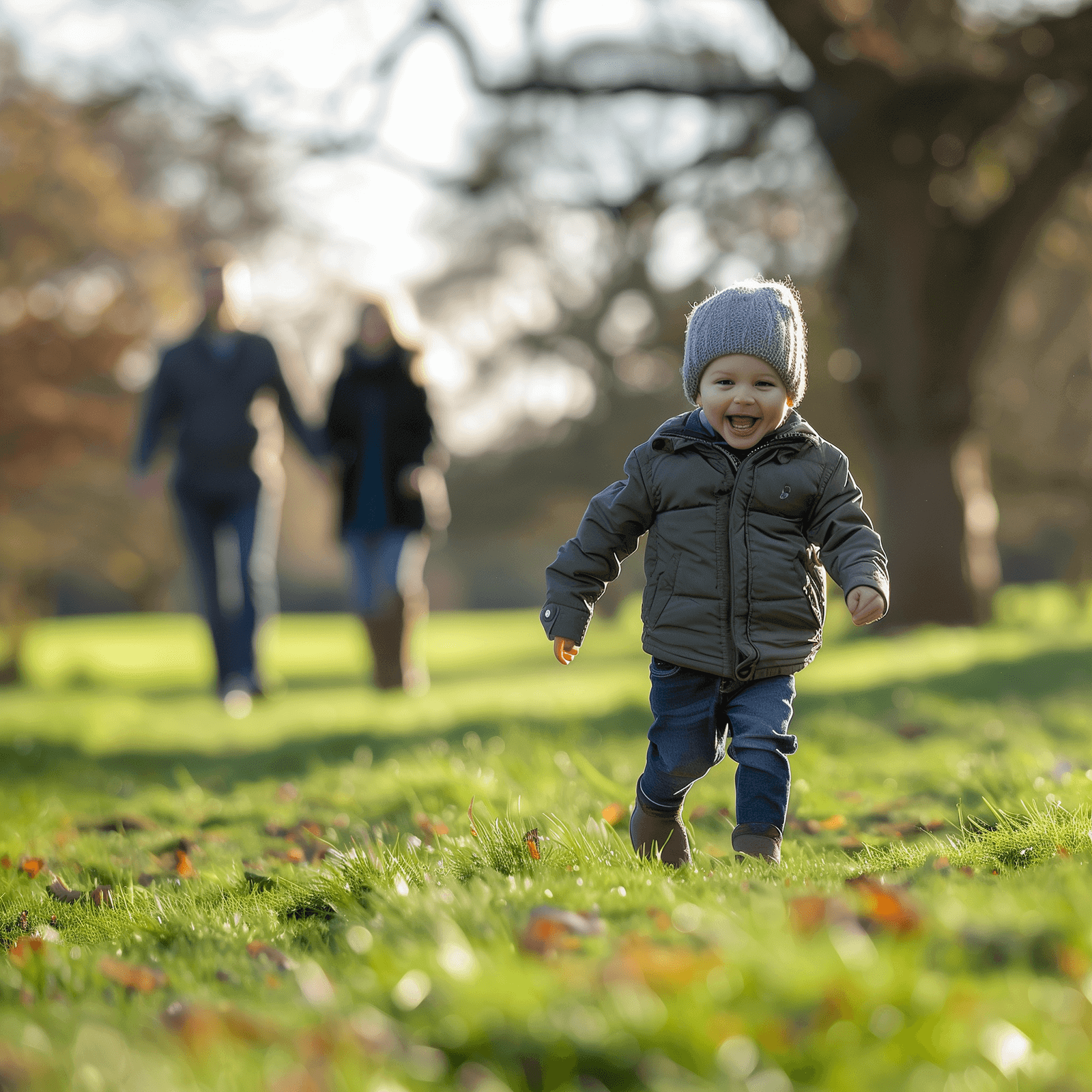 A happy child running in the English countryside